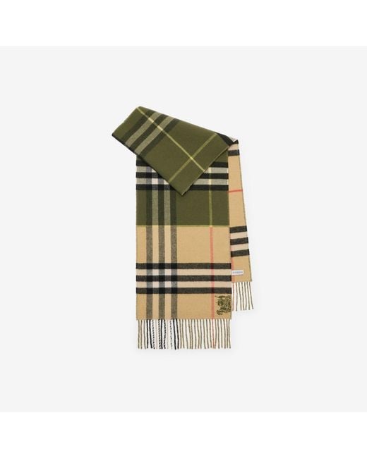 Burberry Green Contrast Check Cashmere Scarf