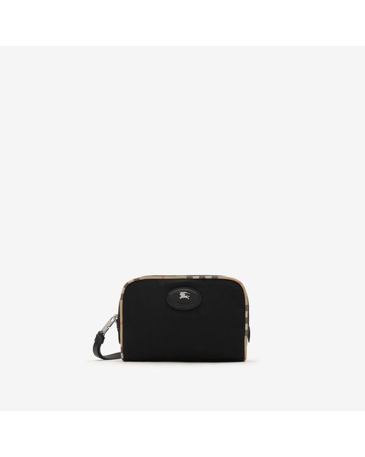 Burberry Black Small Check Trim Travel Pouch for men