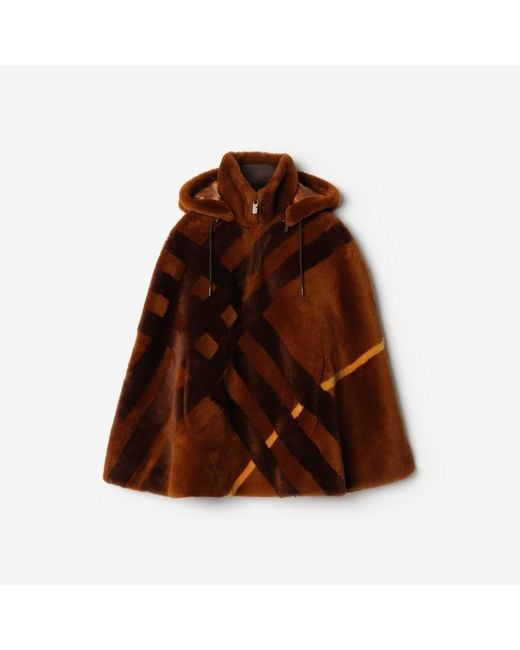 Burberry Brown Check Intarsia Shearling Cape