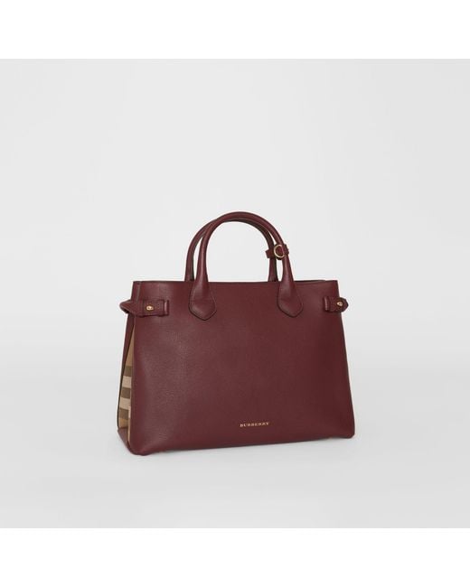 Burberry Multicolor The Medium Banner In Leather And House Check Mahogany Red