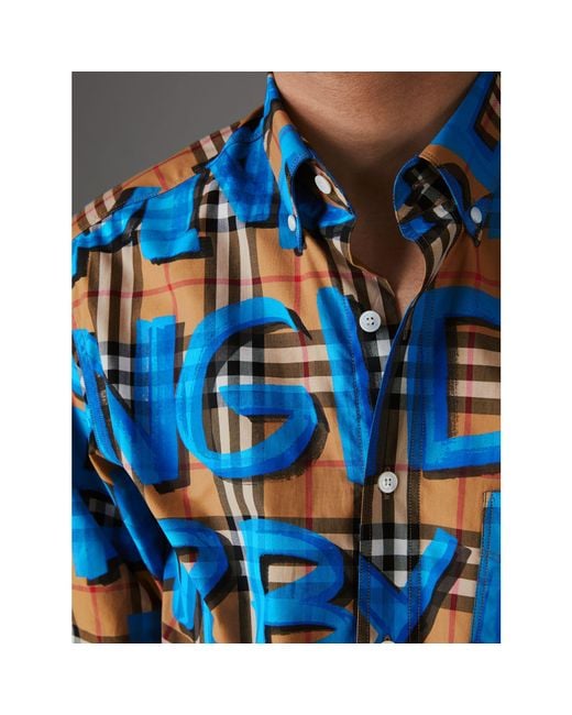 Burberry Graffiti Print Vintage Check Shirt in Blue for Men Burberry Graffiti Print Vintage Check Shirt in Blue for Men