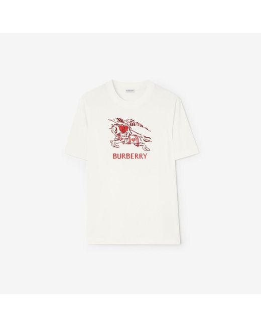 Burberry White Heart Knight Cotton T-Shirt for men