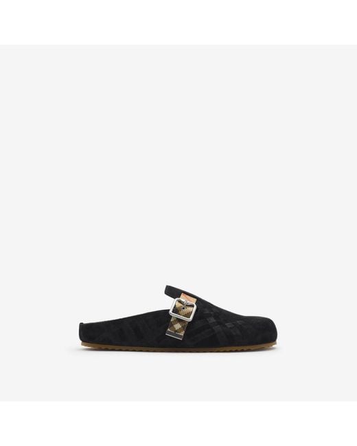 Burberry Black Check Suede Urchin Clogs for men