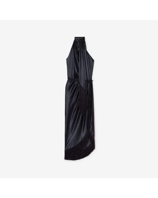 Burberry Black Fringed Silk Scarf Dress