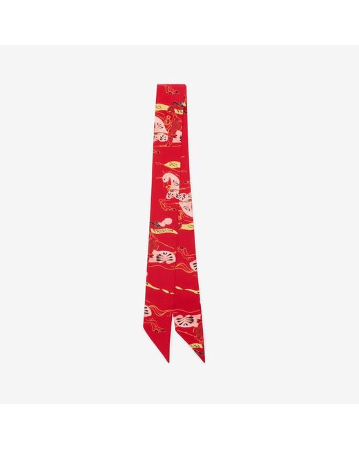 Burberry Red Skinny Watercolour Knight Silk Scarf