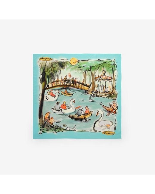 Burberry Green Swan Lake Silk Scarf