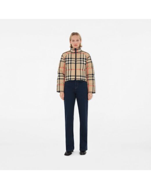 Burberry Natural Wattierte Cropped-Jacke in Check