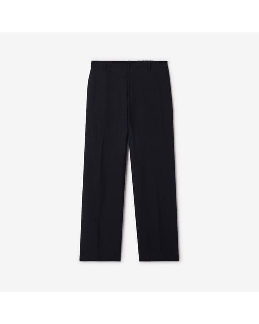 Burberry Blue Cotton Linen Tailored Trousers for men