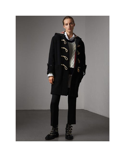Burberry Wool The Greenwich Duffle Coat in Black | Lyst