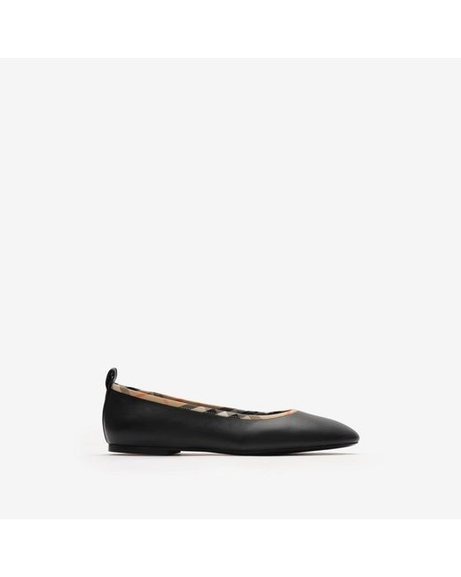 Burberry Black Check Trim Leather Robin Ballerinas