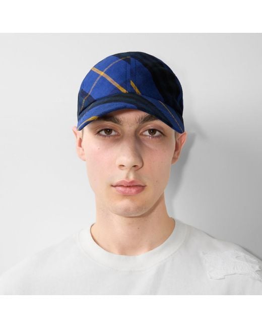 Burberry Blue Check Linen Baseball Cap for men