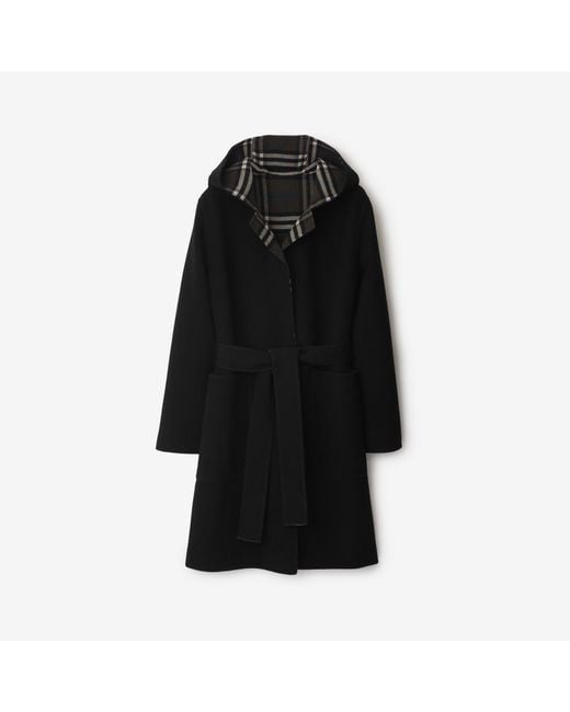 Burberry Black Mid-Length Reversible Wool Car Coat
