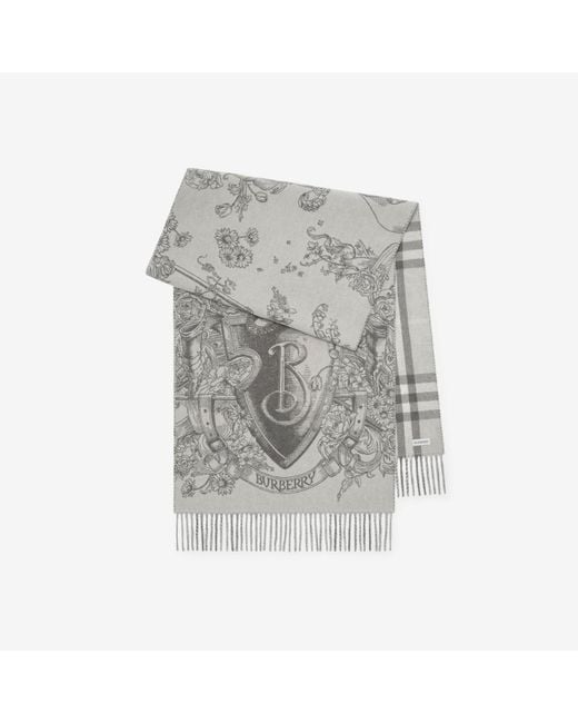 Burberry Gray Reversible Etched Knight Cashmere Scarf