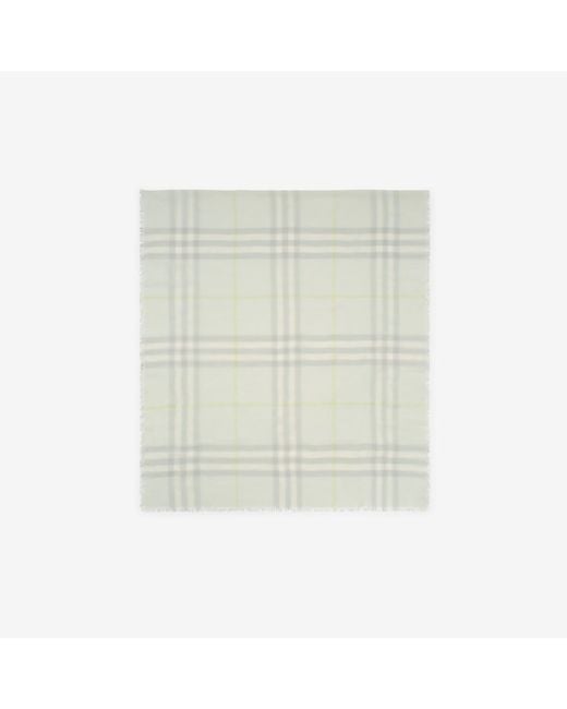 Burberry White Wide Check Wool Scarf