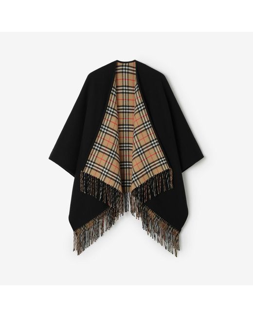 Burberry Black Reversible Check Wool Cape