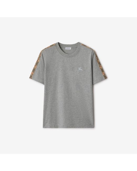 Burberry Gray Check Trim Cotton T-Shirt