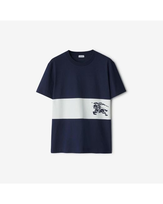 Burberry Blue Ekd Stripe Cotton T-Shirt for men