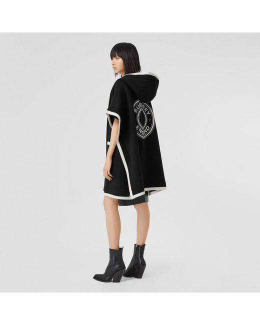 Burberry Black Logo Graphic Wool Cashmere Jacquard Hooded Cape