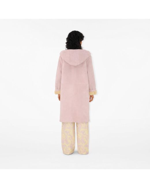 Manteau en cuir velours et shearling Burberry en coloris Pink