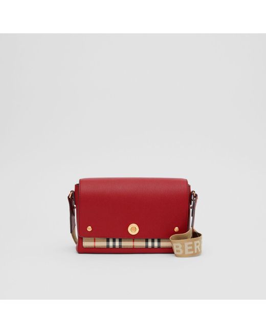 Burberry Leather And Vintage Check Note Crossbody Bag in Red Lyst