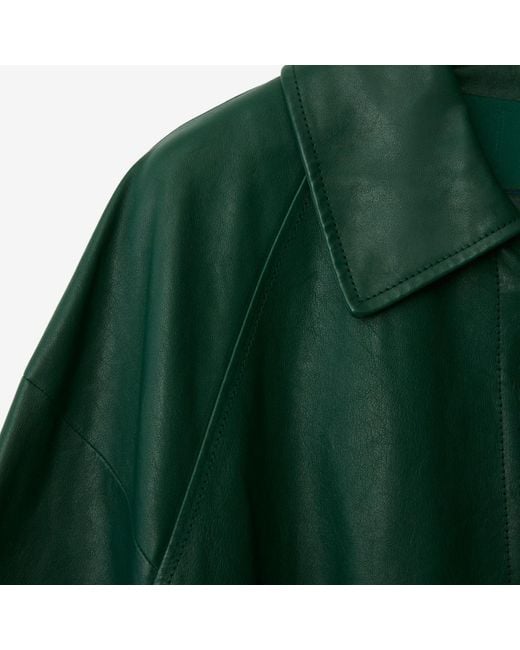 Burberry Green Long Leather Car Coat