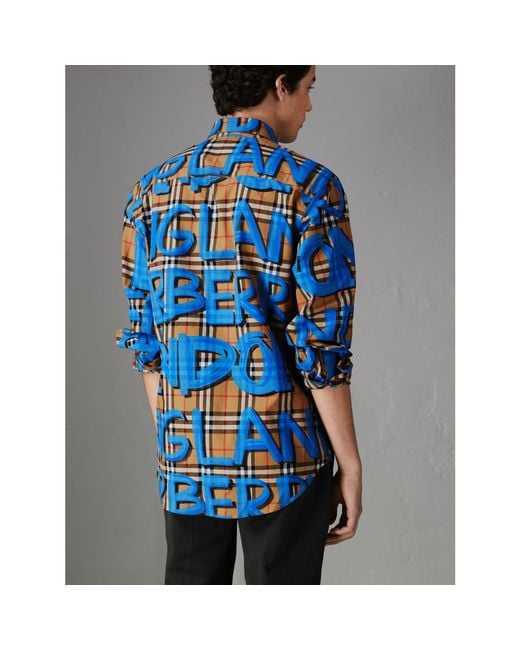 Burberry Graffiti Print Vintage Check Shirt in Blue for Men Burberry Graffiti Print Vintage Check Shirt in Blue for Men