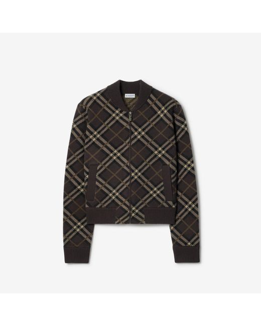 Burberry Black Check Wool Cashmere Bomber Jacket
