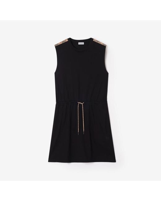 Burberry Black Check Trim Cotton Jersey Dress
