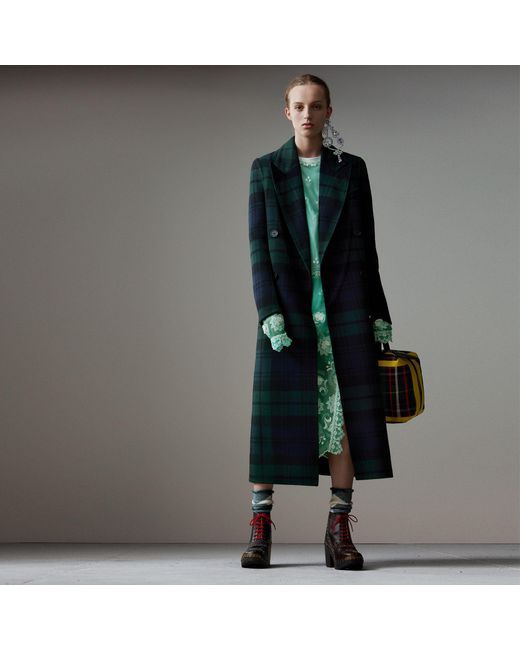 Burberry Blue Tartan Double-faced Wool Cashmere Tailored Coat