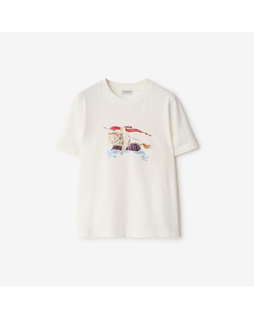 Burberry White Crystal Ekd Cotton T-Shirt