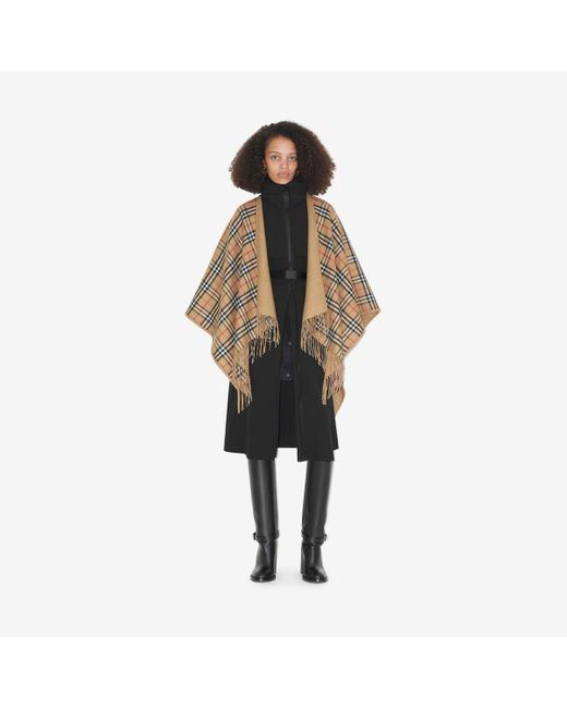 Burberry Brown Wendbares Wollcape mit Check