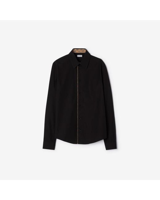 Burberry Black Classic Fit Check Piping Cotton Poplin Shirt for men