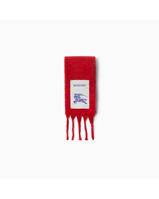 Burberry Red Narrow Wool Mohair Blend Scarf