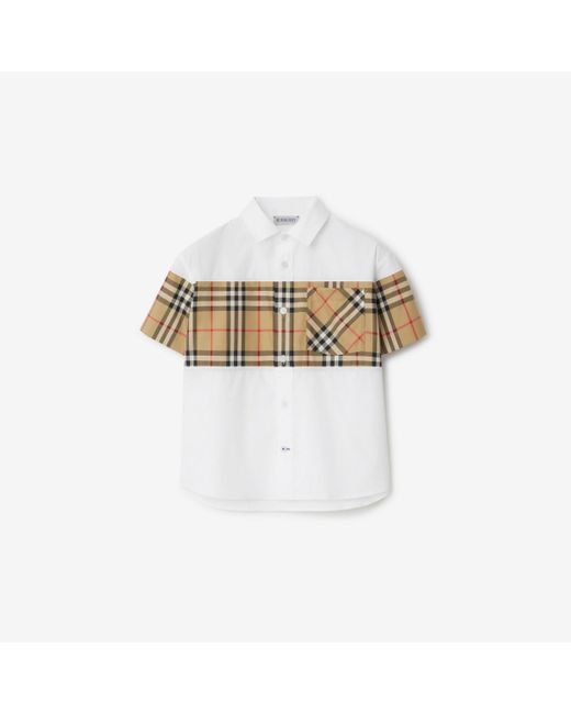 Burberry White Check Panel Cotton Shirt for men