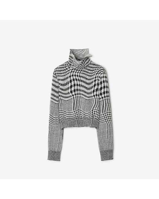 Burberry Gray Warped Houndstooth Wool Blend Sweater