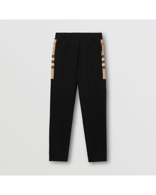 Burberry Check Panel Cotton Jogging Pants in Black for Men | Lyst