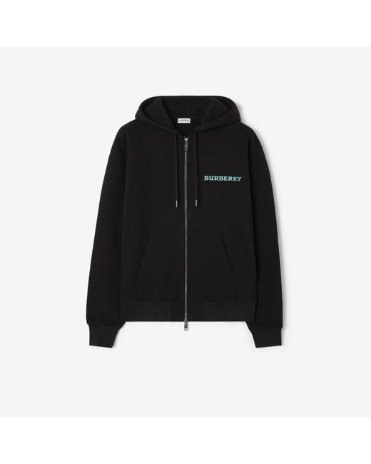 Burberry Black Heritage Logo Cotton Zip Hoodie for men