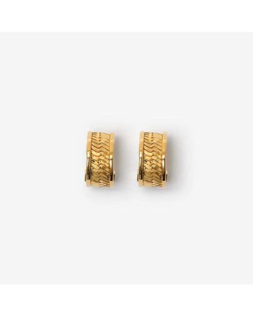 Burberry Metallic Engraved Check Hoop Earrings
