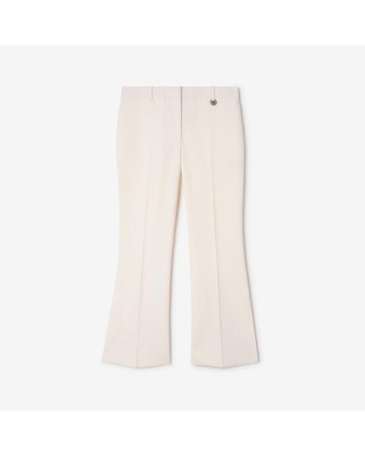 Burberry Natural Cropped Wool Flared Trousers