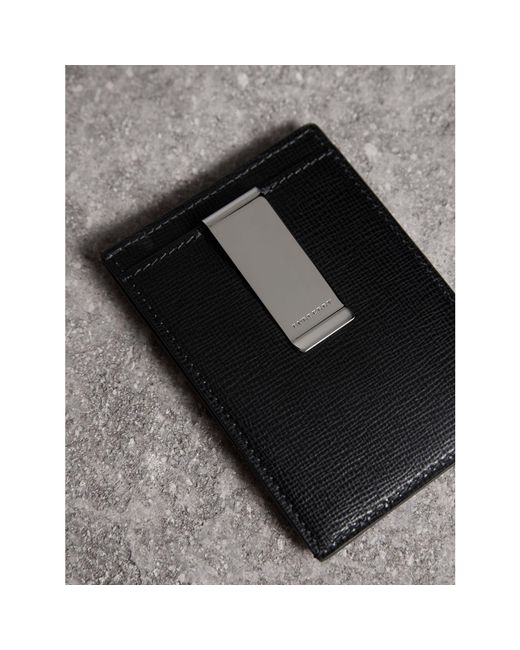 Burberry London Leather Money Clip Card Case Black for Men | Lyst