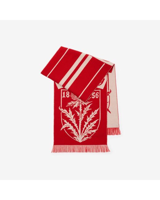 Burberry Red Thistle Shield Wool Scarf