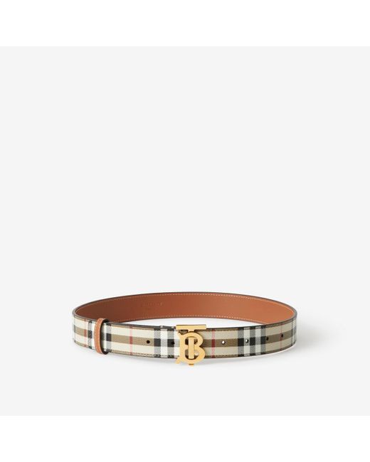 Burberry Brown Check And Leather Tb Belt