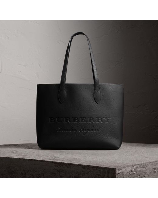 Burberry Medium Embossed Leather Tote in Black | Lyst