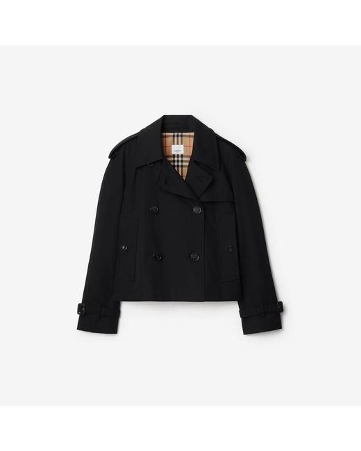 Burberry Black Cropped Gabardine Mayfair Trench Jacket