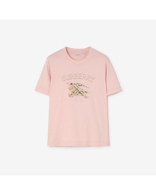 Burberry Pink Knight Check Cotton T-Shirt