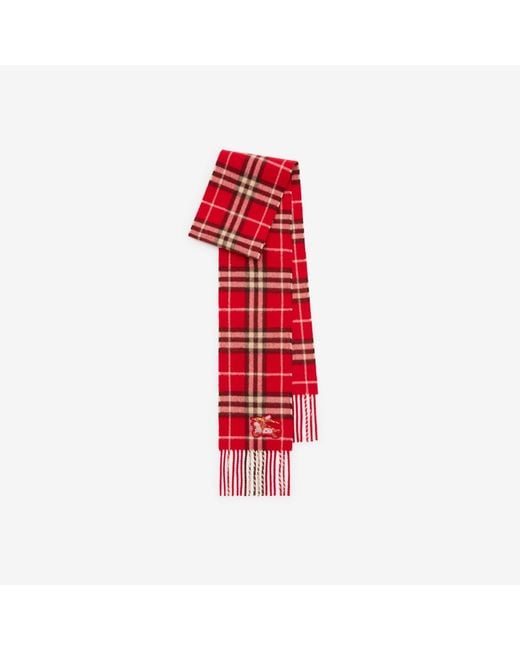 Burberry Red Narrow Check Cashmere Scarf