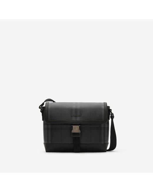 Burberry Black Small City Check Clip Messenger Bag for men