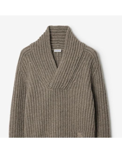 Burberry Brown Shawl Collar Wool Sweater for men