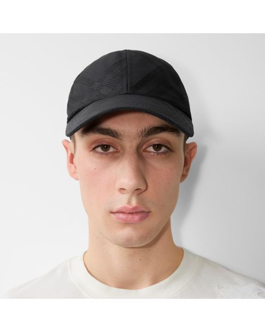 Burberry Black Check Nylon Blend Baseball Cap for men