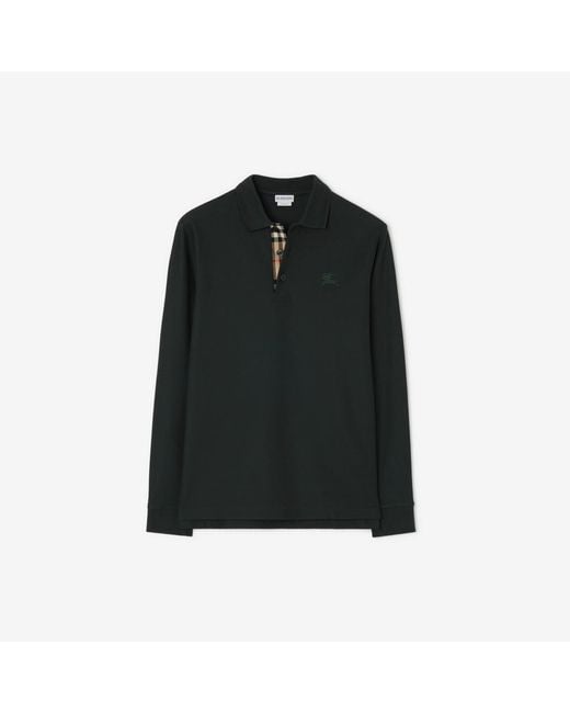 Burberry Black Long-Sleeve Cotton Polo Shirt for men